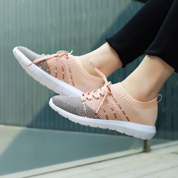 Women Black-Pink Running Breathable Knitting flexible Mesh Sports Shoes Sneakers - Picture 5 of 6